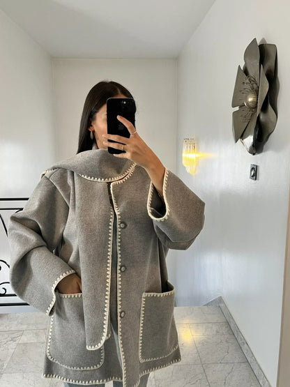 Women's Button Front Jacket Decorative Stitching - 
Fashinoza