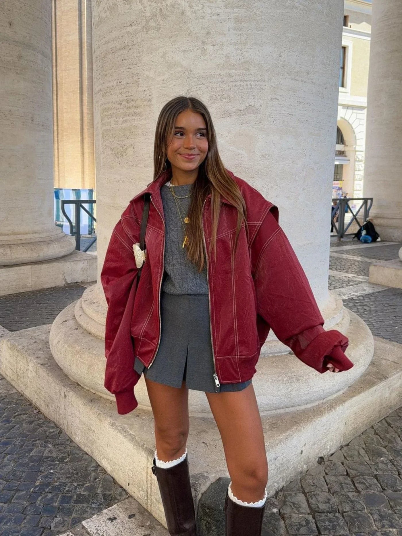 Women's Lapel Collar Jacket Contrast Stitching - 
Fashinoza