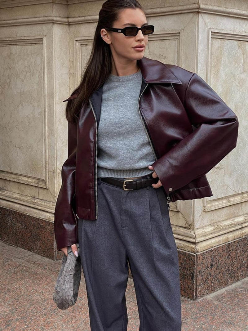 Women's Zipper Jacket Lapel Collar - 
Fashinoza