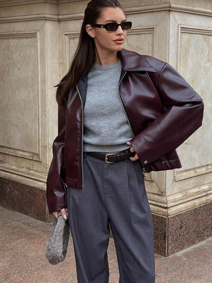 Women's Zipper Jacket Lapel Collar - 
Fashinoza