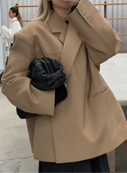 Women's Single Button Jacket Notched Lapel - 
Fashinoza