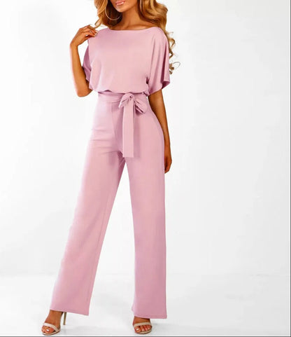 Women's Gathered Sleeve Jumpsuit with Tie Belt