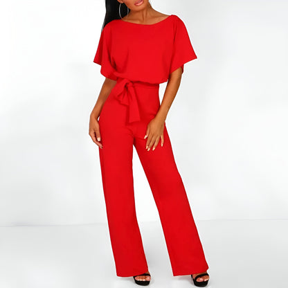 Women's Gathered Sleeve Jumpsuit with Tie Belt