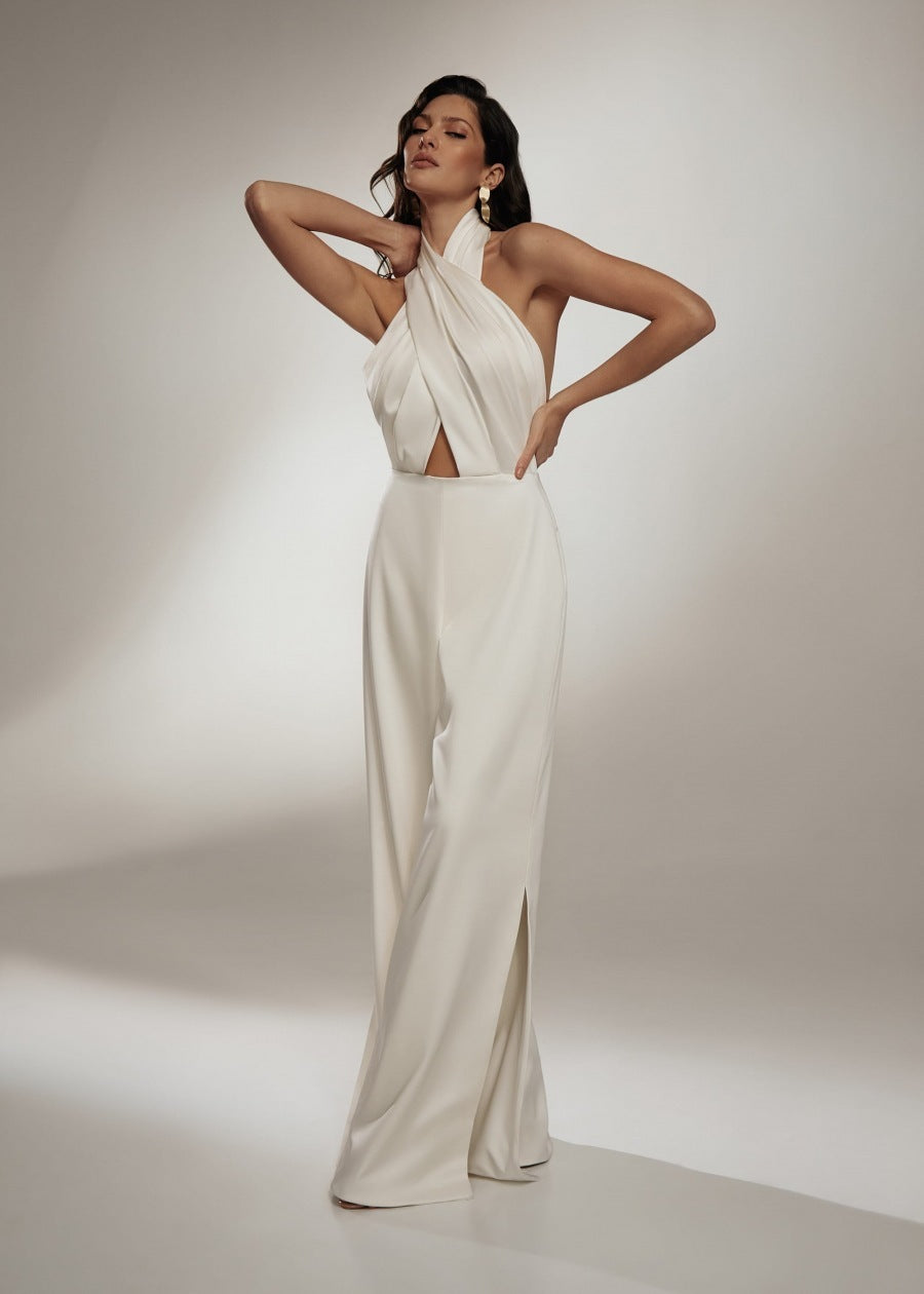 Women's Halter Neck Jumpsuit Open Back Design - 
Fashinoza