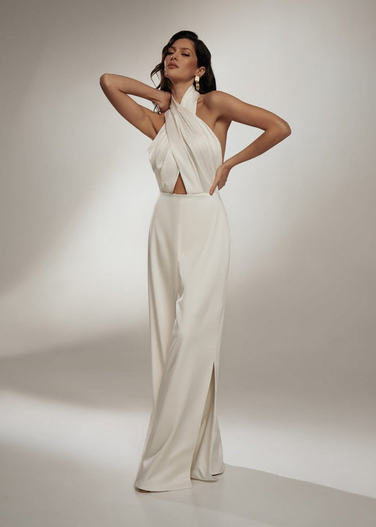 Women's Halter Neck Jumpsuit Open Back Design - 
Fashinoza