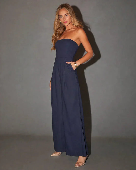 Women's Strapless Jumpsuit Straight Leg Design - 
Fashinoza