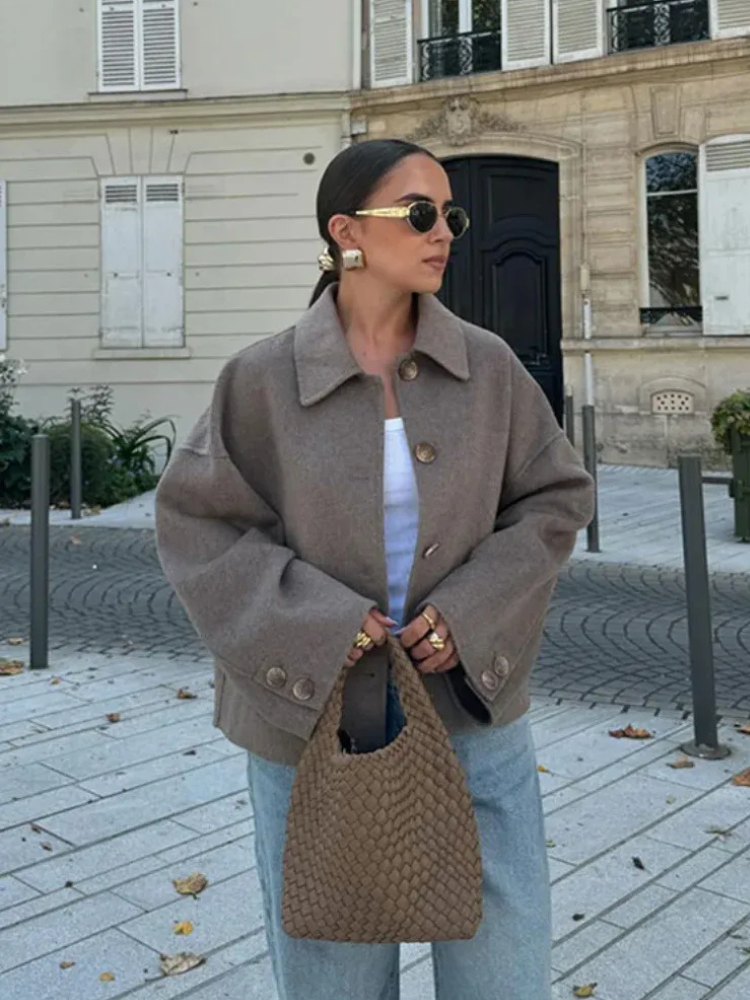 Women's Short Jacket Long Sleeves Button Front - 
Fashinoza