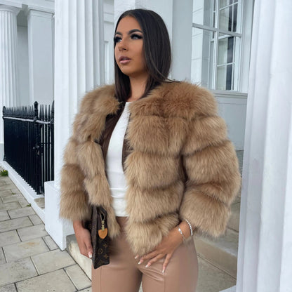 Women's Faux Fur Open Front Jacket - 
Fashinoza