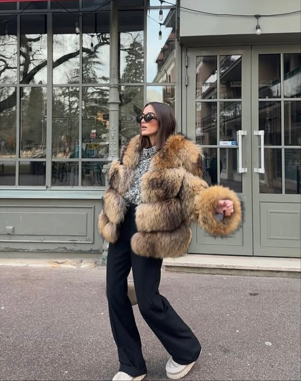 Women's Faux Fur Short Jacket Horizontal Stripes