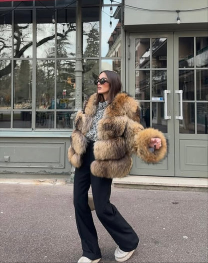 Women's Faux Fur Short Jacket Horizontal Stripes