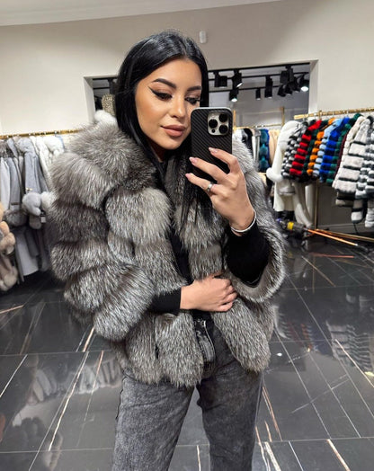 Women's Faux Fur Short Jacket Horizontal Stripes