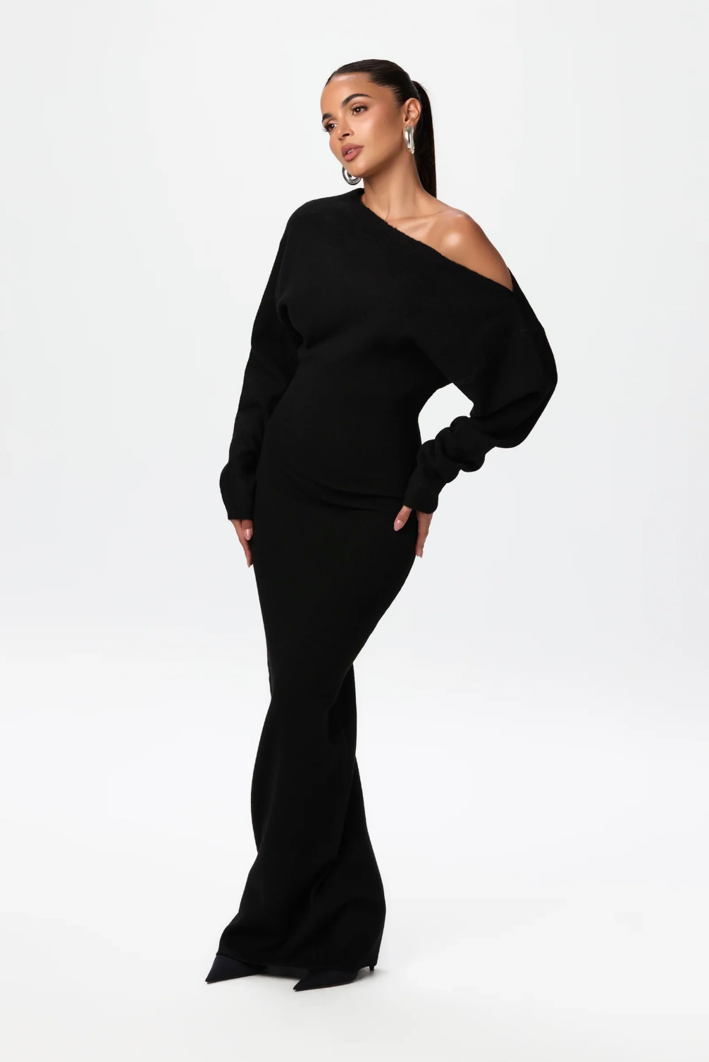 Women's Knit Long Sleeve Maxi Dress Cutout Design - 
Fashinoza