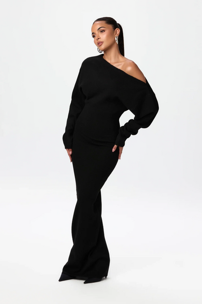 Women's Knit Long Sleeve Maxi Dress Cutout Design - 
Fashinoza