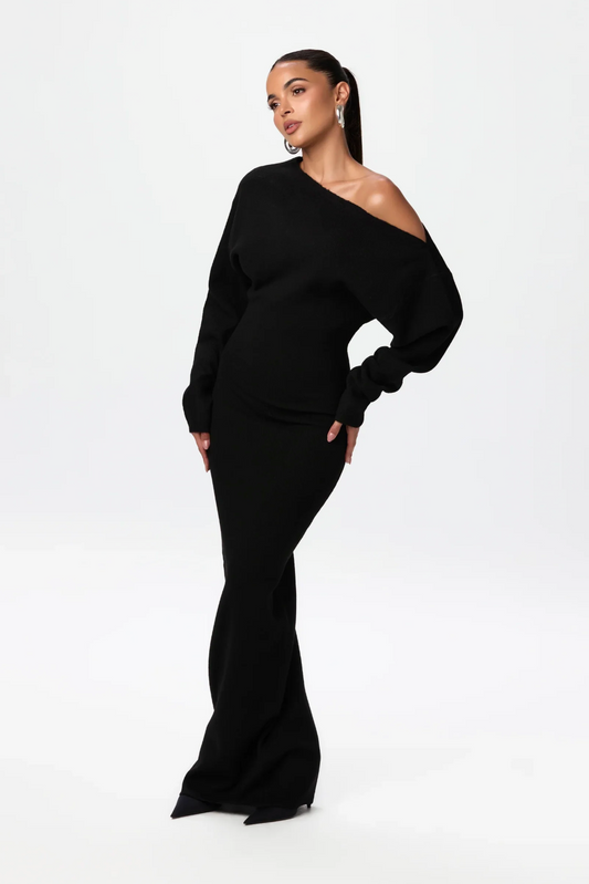 Women's Knit Long Sleeve Maxi Dress Cutout Design - 
Fashinoza