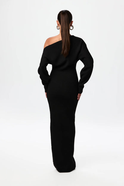 Women's Knit Long Sleeve Maxi Dress Cutout Design