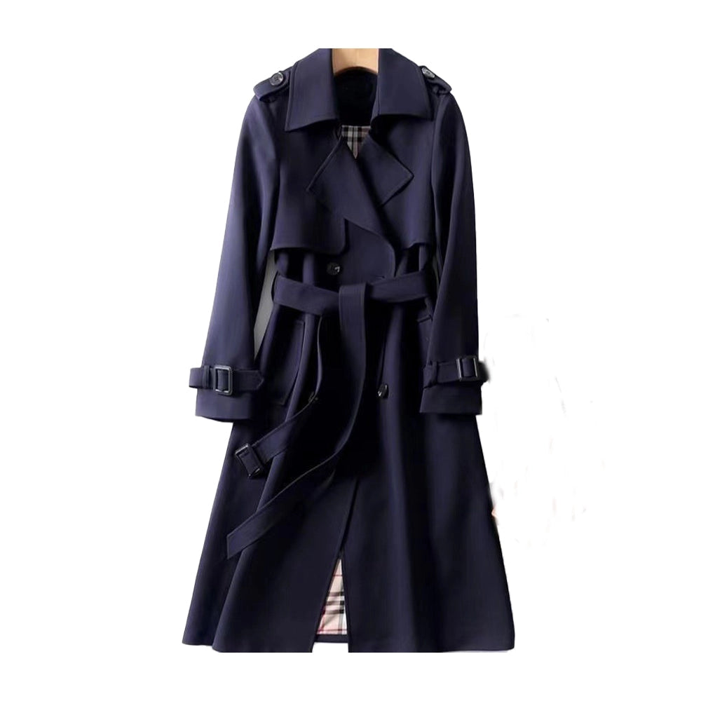 Women's Double Breasted Coat Belted Wool Black