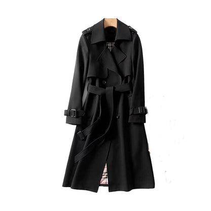 Women's Double Breasted Coat Belted Wool Black