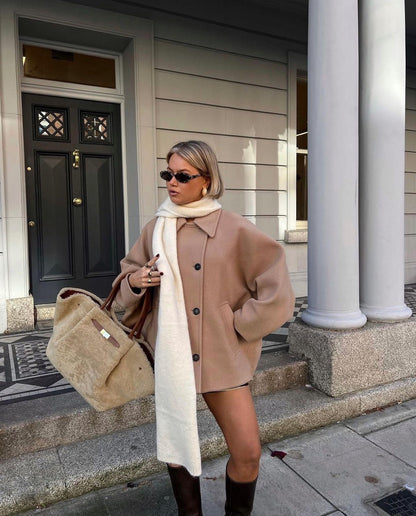 Women's Button Front Coat Wide Collar - 
Fashinoza