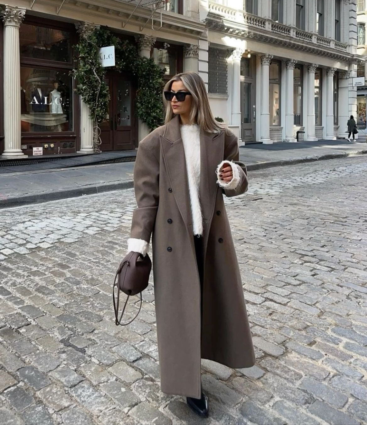 Women's Maxi Coat Notched Collar Button Front - 
Fashinoza