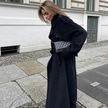 Women's Double Breasted Maxi Coat with Belt