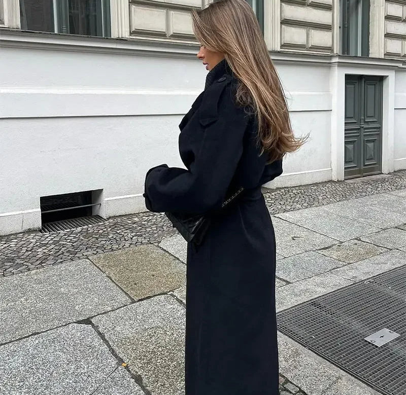 Women's Double Breasted Maxi Coat with Belt