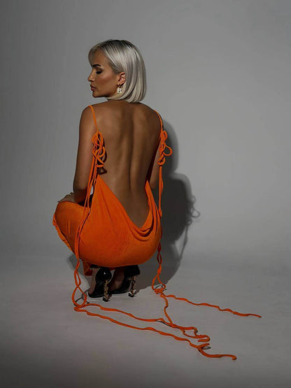 Women's Maxi Dress Open Back Thin Strap