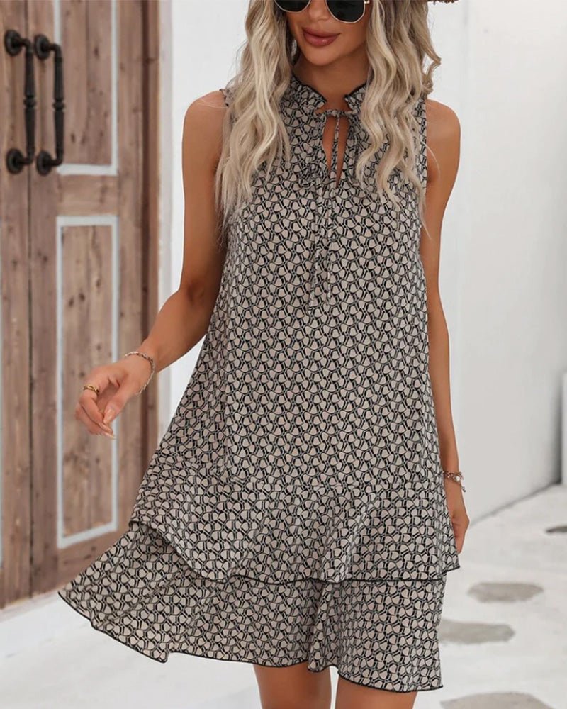 Women's Midi Tiered Dress with Tie - 
Fashinoza