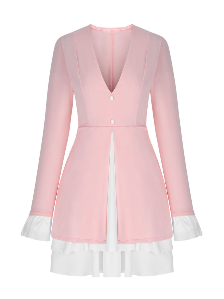 Women's Mini Dress V-Neck Ruffled Sleeves