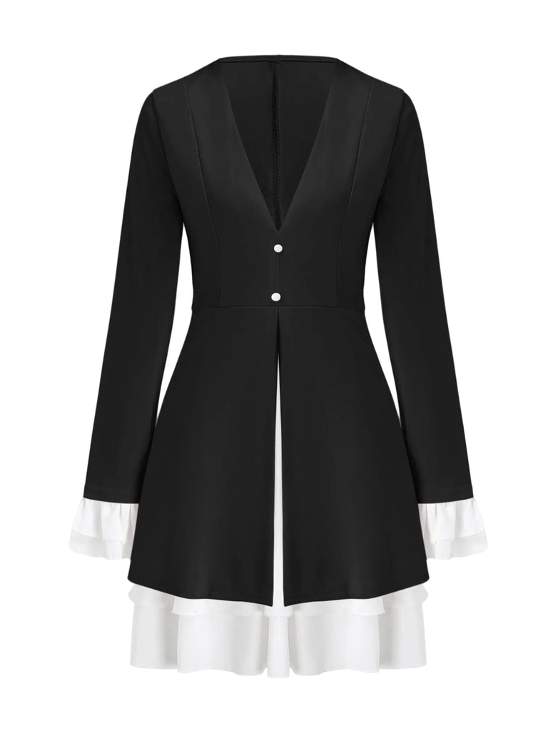 Women's Mini Dress V-Neck Ruffled Sleeves