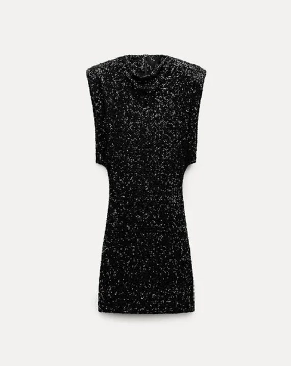 Women's Mini Sequin Dress With Stand Collar