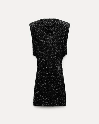 Women's Mini Sequin Dress With Stand Collar