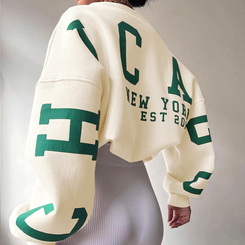 Women's Round Neck Letter Print Sweater - 
Fashinoza