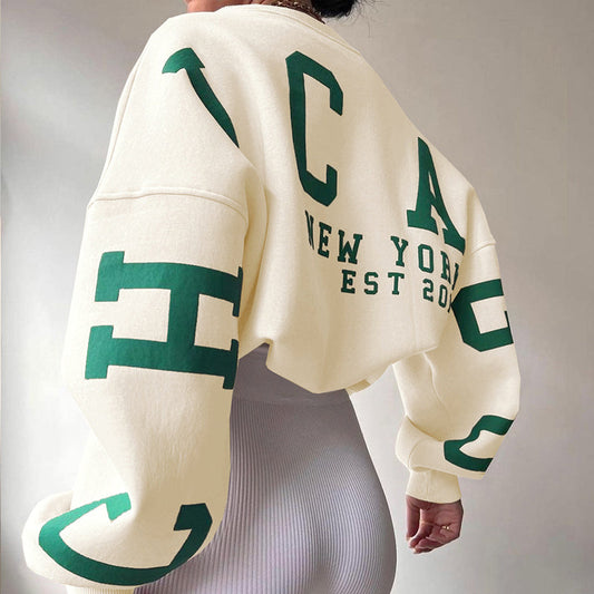 Women's Round Neck Letter Print Sweater - 
Fashinoza
