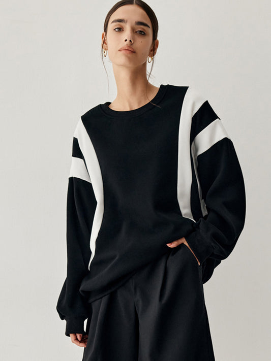 Women's Round Neck Stripe Sweater - 
Fashinoza