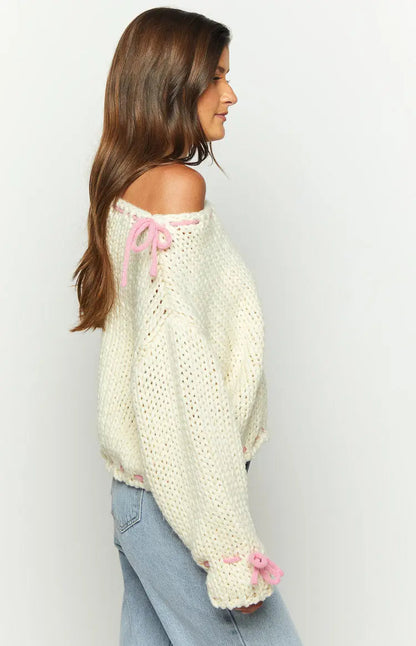 Women's Boat Neck Sweater with Bow Detail