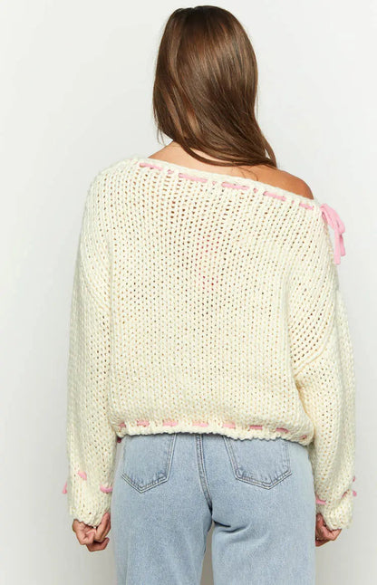 Women's Boat Neck Sweater with Bow Detail