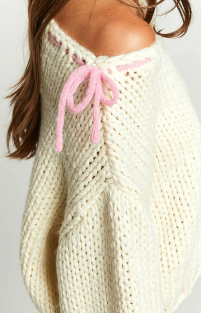 Women's Boat Neck Sweater with Bow Detail