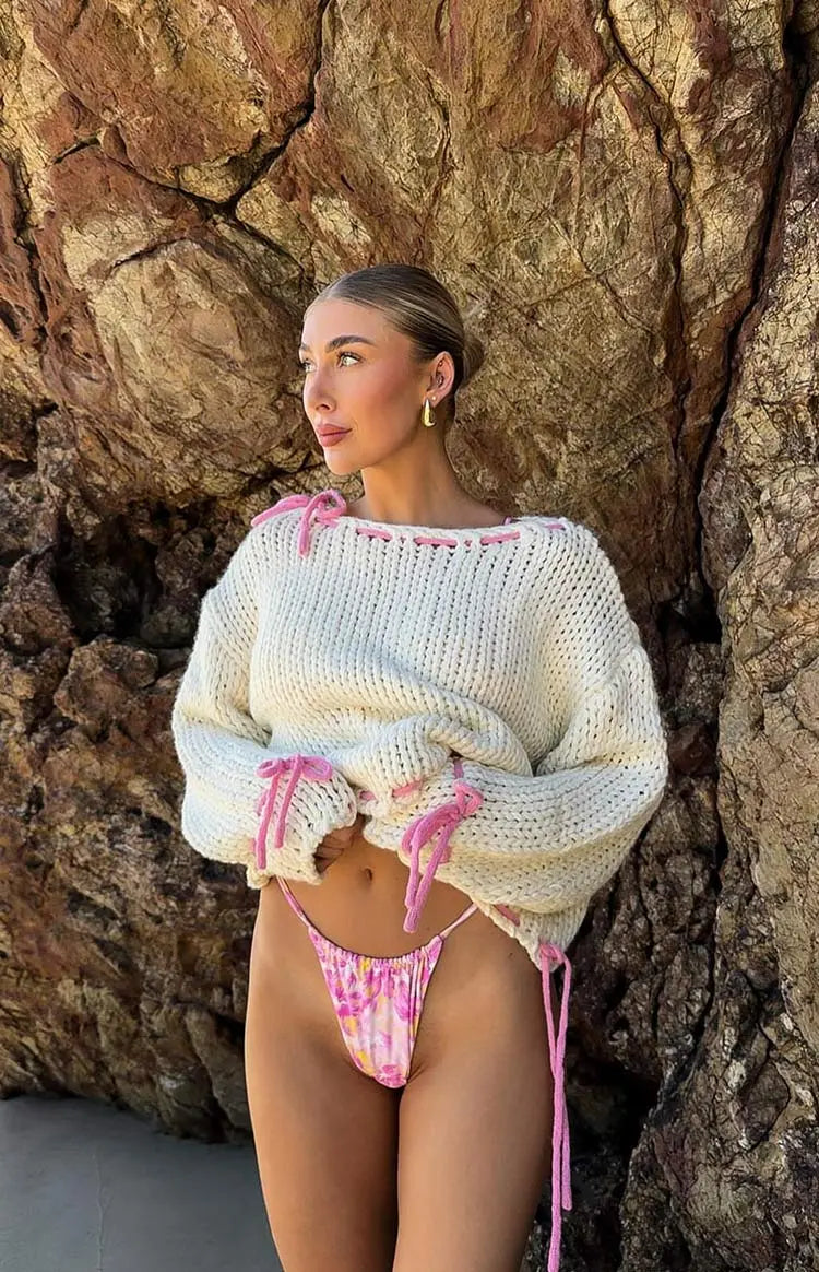 Women's Boat Neck Sweater with Bow Detail