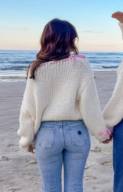 Women's Boat Neck Sweater with Bow Detail