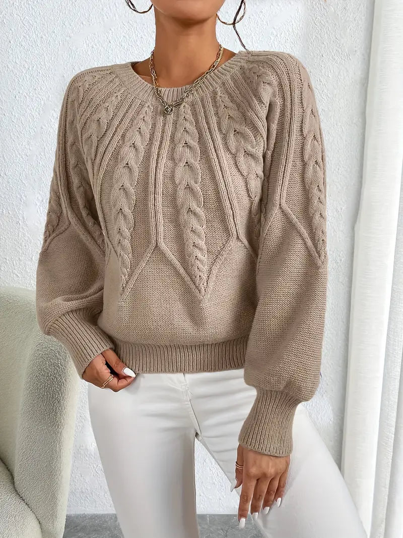 Women's Cable Knit Pullover Sweater Round Neck