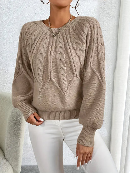 Women's Cable Knit Pullover Sweater Round Neck