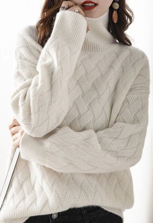 Women's Cable Knit Turtleneck Sweater Long Sleeve - 
Fashinoza