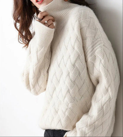 Women's Cable Knit Turtleneck Sweater Long Sleeve
