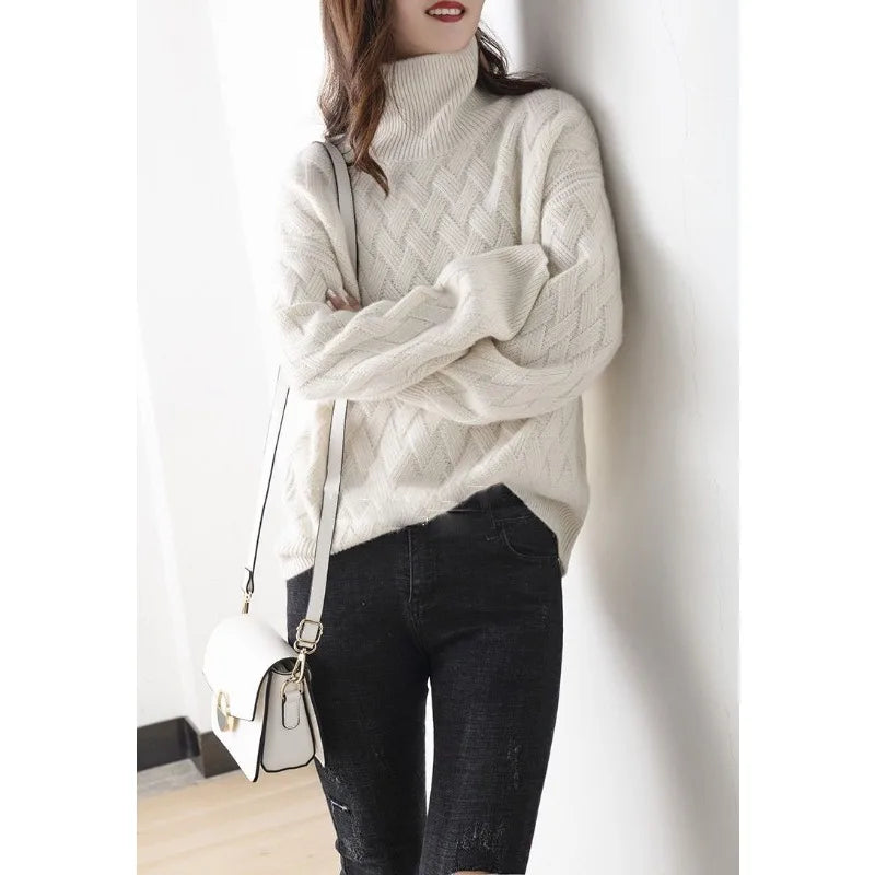 Women's Cable Knit Turtleneck Sweater Long Sleeve