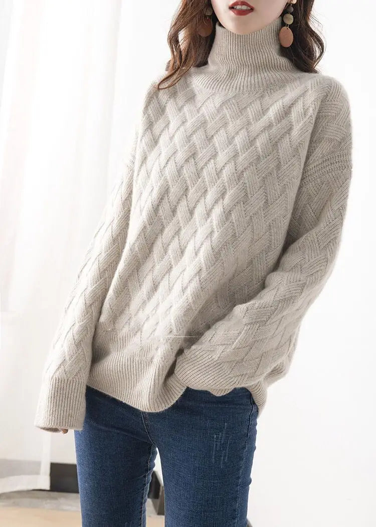 Women's Cable Knit Turtleneck Sweater Long Sleeve