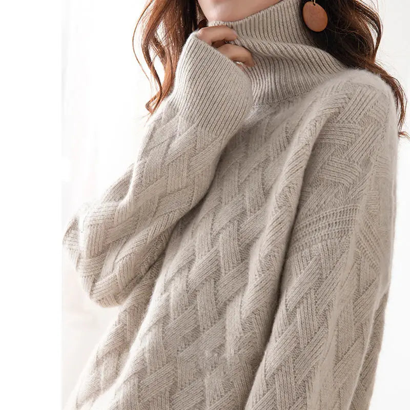 Women's Cable Knit Turtleneck Sweater Long Sleeve
