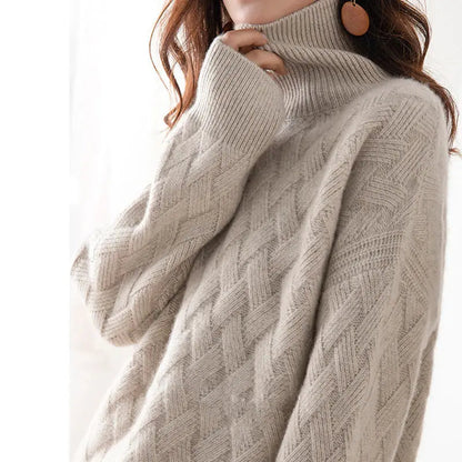 Women's Cable Knit Turtleneck Sweater Long Sleeve