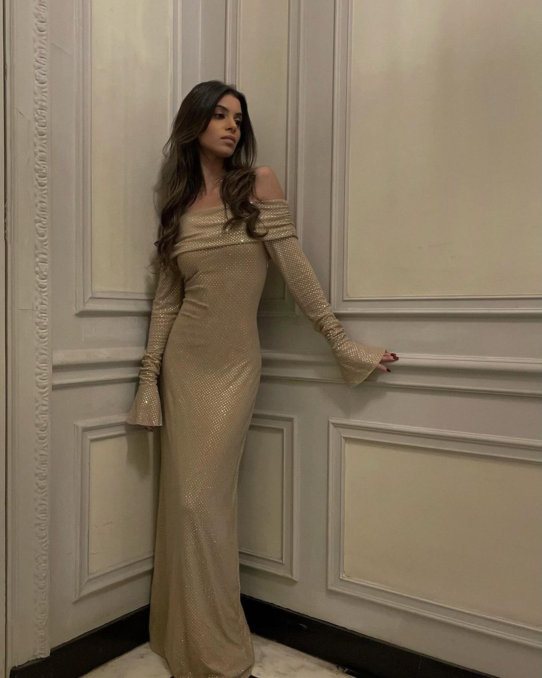 Women's Long Sleeve Maxi Dress Glitter Wrap