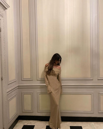 Women's Long Sleeve Maxi Dress Glitter Wrap