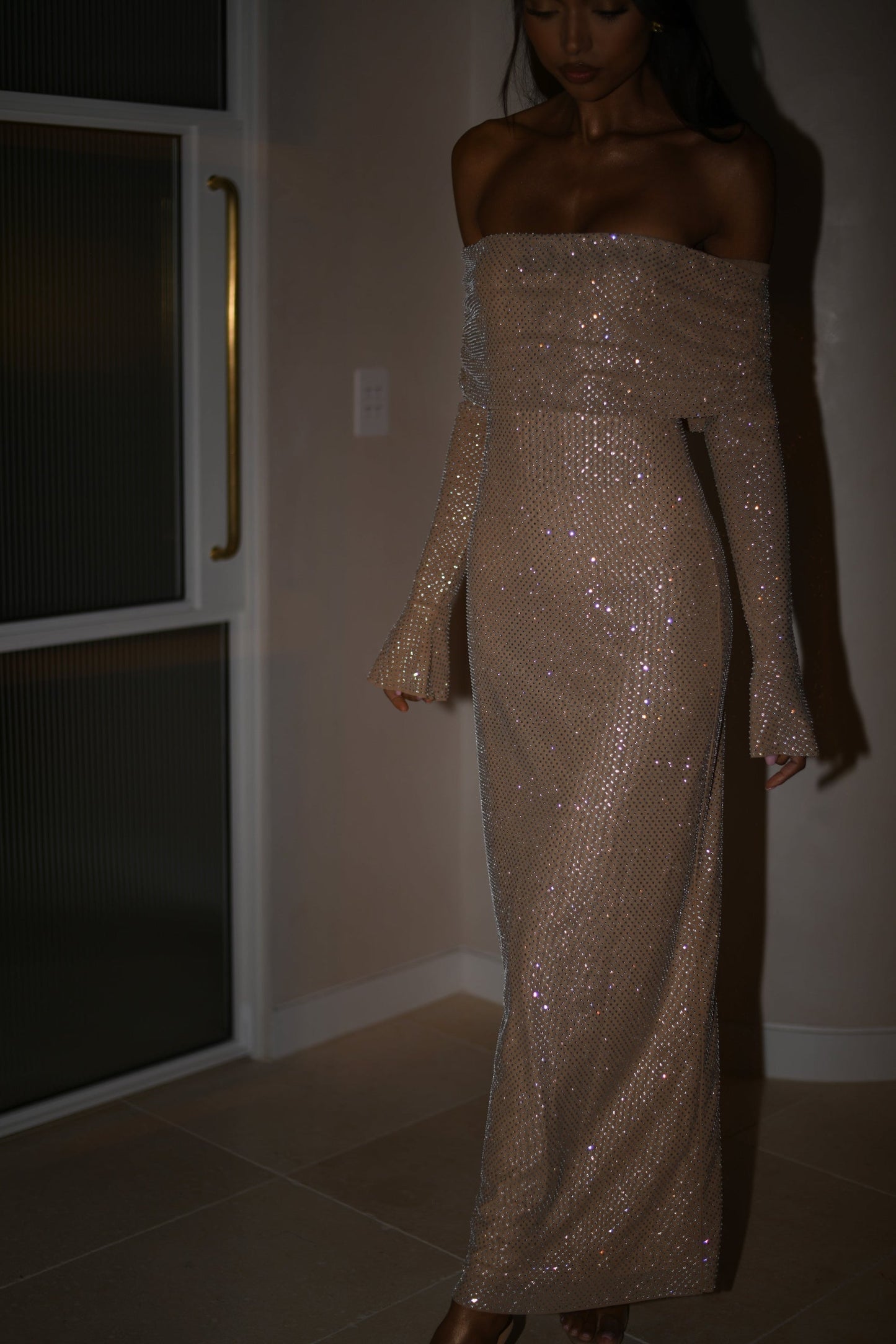 Women's Long Sleeve Maxi Dress Glitter Wrap
